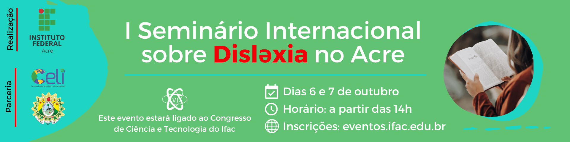 banner do I Seminário Internacional sobre Dislexia no Acre